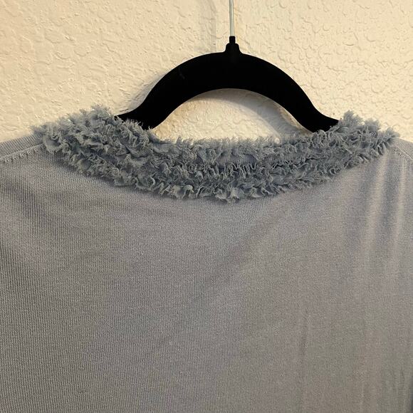 Talbots Cardigan Womens M Silk Blend Fringe Trim Pastel Blue Coquette Office - Picture 8 of 11